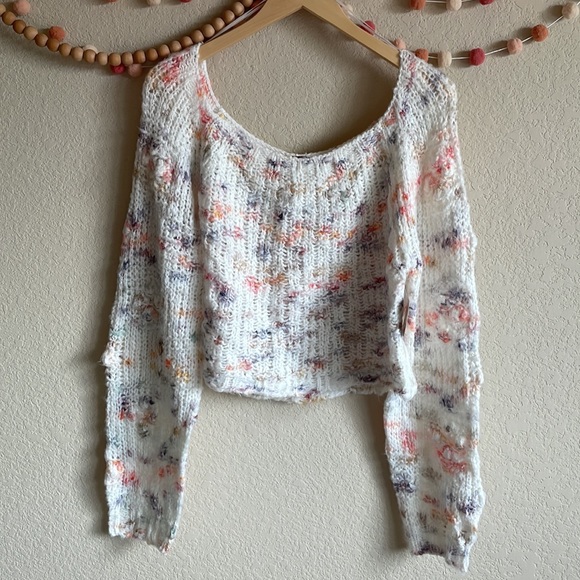 NWT Free People Sunset Cloud Cozy Cropped Sweater in Ivory Combo Size Large - Picture 4 of 12